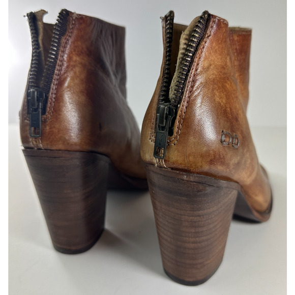 Bed Stu Peep Toe Zip Bootie Block Heel Distressed Brown Leather Boots Size 7 - Picture 15 of 16